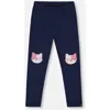 Deux Par Deux Organic Cotton Jersey Leggings With Cats In Blue