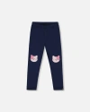 Deux Par Deux Kids'  Organic Cotton Jersey Leggings With Cats In Blue