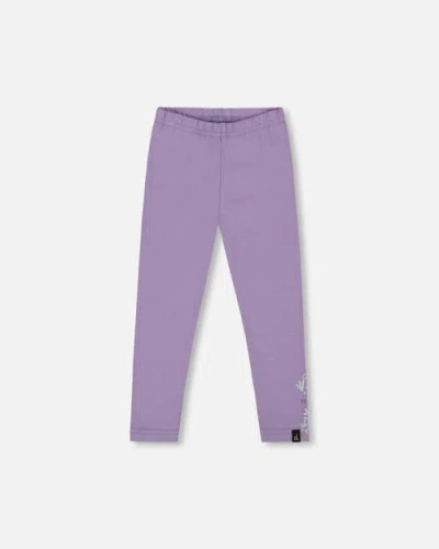 Deux Par Deux Kids'  Organic Cotton Jersey Leggings With Cats In Purple