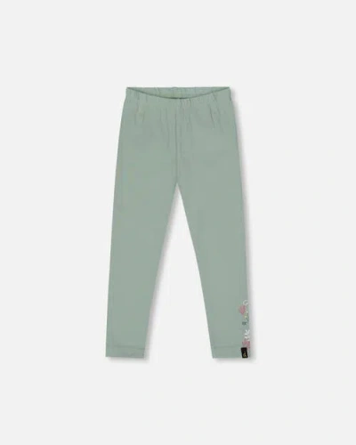 Deux Par Deux Babies'  Organic Cotton Jersey Leggings With Floral Detail In Green
