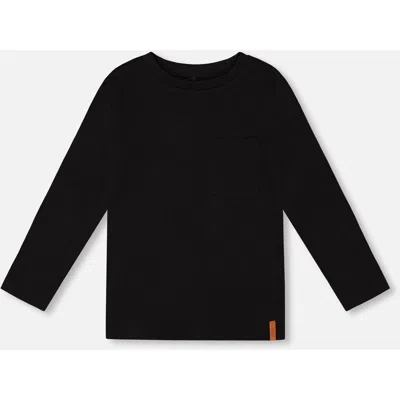 Deux Par Deux Kids'  Organic Cotton Jersey Pocket T-shirt In Black