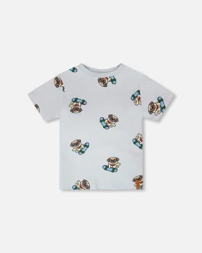 Deux Par Deux Kids'  Organic Cotton Jersey Pug T-shirt In Gray