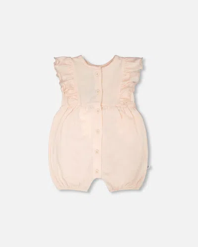 Deux Par Deux Kids' Organic Cotton Jersey Romper With Frills Peach In Pink