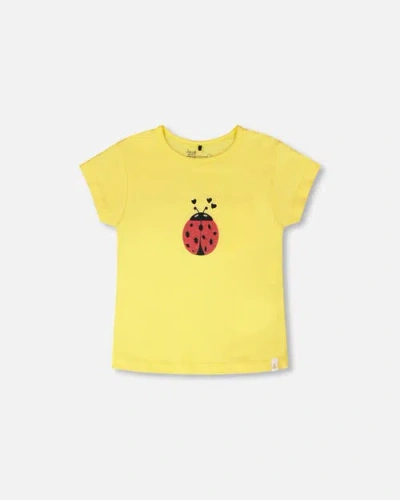 Deux Par Deux Kids'  Organic Cotton Jersey Short Sleeve Ladybug T-shirt In Yellow
