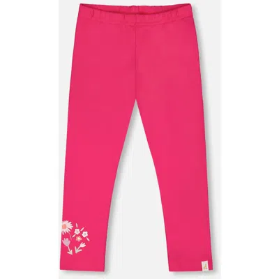 Deux Par Deux Kids'  Organic Cotton Jersey Slim Fit Floral Legging In Pink