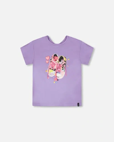 Deux Par Deux Kids'  Organic Cotton Jersey Sneakers Short Sleeve T-shirt In Blue