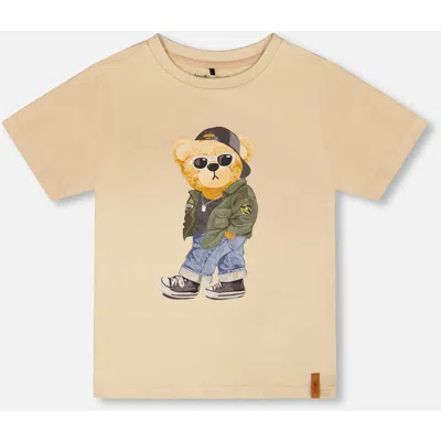 Deux Par Deux Kids'  Organic Cotton Jersey Teddy Bear T-shirt In Brown