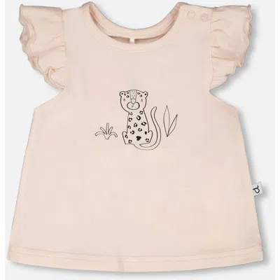 Deux Par Deux Babies'  Organic Cotton Jersey Top And Peach Animal Printed Short Set In Pink