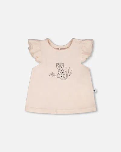 Deux Par Deux Kids' Organic Cotton Jersey Top And Short Set Peach And Peach Animal Print In Pink