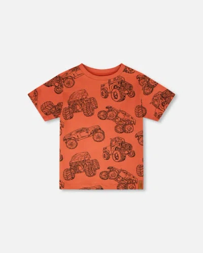 Deux Par Deux Kids'  Organic Cotton Jersey Trucks T-shirt In Brown