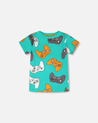 Deux Par Deux Kids'  Organic Cotton Jersey Gamepads T-shirt In Blue