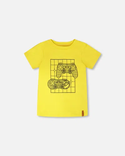 Deux Par Deux Kids'  Organic Cotton Jersey Gamer T-shirt In Yellow