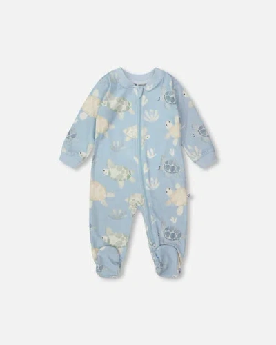 Deux Par Deux Babies'  Organic Cotton Jersey Turtle Footed One-piece Pyjama In Multi