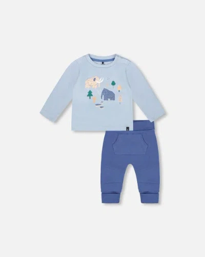 Deux Par Deux Babies'  Organic Cotton Jersey Two-piece Top And Pant Set In Blue