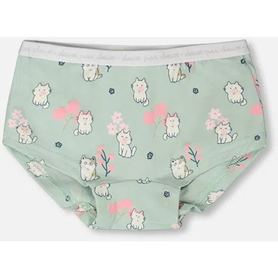 Deux Par Deux Kids'  Organic Cotton Kitten Boyshort Panty In Green