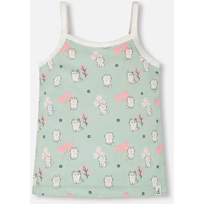 Deux Par Deux Kids'  Organic Cotton Kitten Tank Underwear In Green