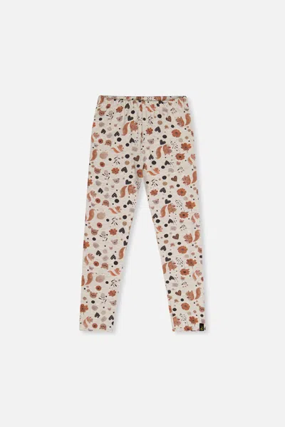 Deux Par Deux Kids' Organic Cotton Leggings Beige With Squirrel Print In Brown