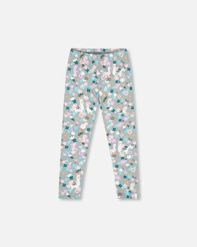 Deux Par Deux Kids'  Organic Cotton Leggings Llama In Blue