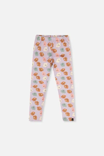Deux Par Deux Kids' Organic Cotton Leggings Purple Poodle Print In Pink