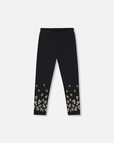 Deux Par Deux Kids'  Organic Cotton Leggings With Hearts In Black