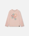 Deux Par Deux Organic Cotton Long Sleeve T-shirt With Big Flowers In Pink
