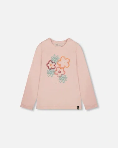 Deux Par Deux Kids'  Organic Cotton Long Sleeve T-shirt With Big Flowers In Pink
