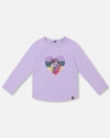 Deux Par Deux Kids'  Organic Cotton Long Sleeve T-shirt With Sequin Unicorn In Purple