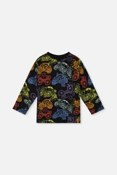 Deux Par Deux Kids'  Organic Cotton Monster Truck Graphic Long Sleeve T-shirt In Multi
