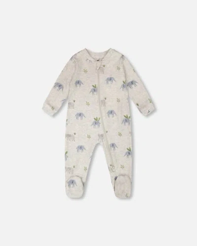 Deux Par Deux Babies'  Organic Cotton One-piece Elephant Print Pyjama In White