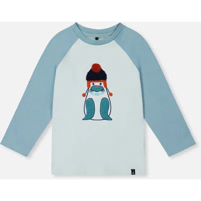 Deux Par Deux Babies'  Organic Cotton Raglan Sleeve Walrus Graphic Long Sleeve T-shirt In Blue