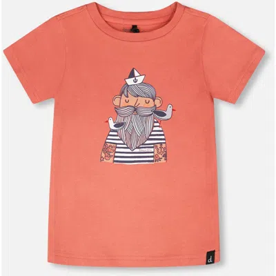 Deux Par Deux Kids'  Organic Cotton Sailor Graphic Short Sleeve T-shirt In Brown