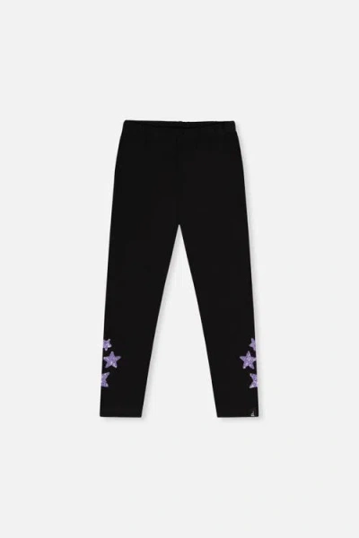 Deux Par Deux Kids'  Organic Cotton Shimmer Star Jersey Leggings In Black