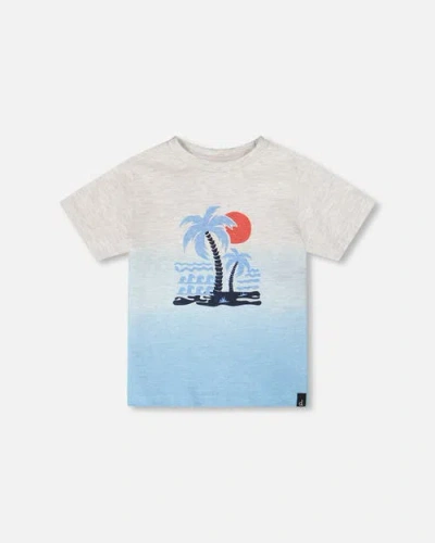 Deux Par Deux Kids'  Organic Cotton Short Sleeve Beach Graphic Gradient T-shirt In Multi