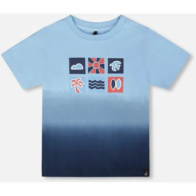 Deux Par Deux Kids'  Organic Cotton Short Sleeve Gradient T-shirt In Blue