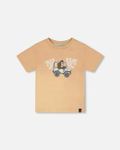 Deux Par Deux Kids'  Organic Cotton Gorilla Short Sleeve T-shirt In Brown