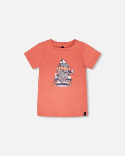 Deux Par Deux Kids'  Organic Cotton Sailor Graphic Short Sleeve T-shirt In Brown