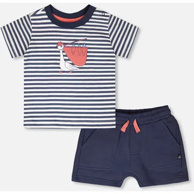 Deux Par Deux Kids'  Organic Cotton Stripes T-shirt And Short Set In Multi