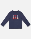 Deux Par Deux Organic Cotton T-shirt With Apple Treats In Blue