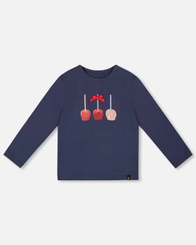 Deux Par Deux Kids'  Organic Cotton T-shirt With Apple Treats In Blue