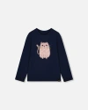 Deux Par Deux Babies'  Organic Cotton T-shirt With Cat In Black