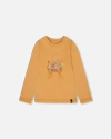 Deux Par Deux Organic Cotton T-shirt With Cat In Yellow