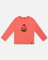 Deux Par Deux Organic Cotton T-shirt With Cupcake In Orange