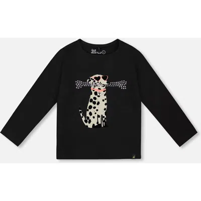 Deux Par Deux Kids'  Organic Cotton T-shirt With Dalmatian In Black