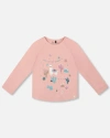 Deux Par Deux Kids'  Organic Cotton T-shirt With Llama In Pink