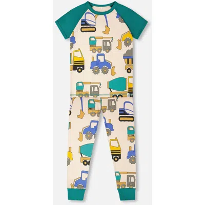 Deux Par Deux Kids'  Organic Cotton Truck Two-piece Pyjama Set In Multi