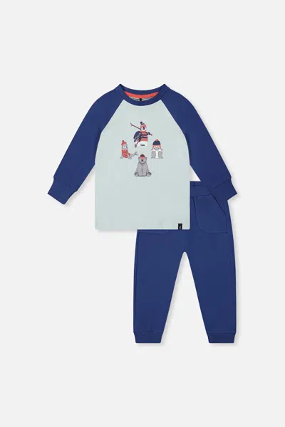 Deux Par Deux Kids' Organic Cotton T-shirt & Pant Set Very Pale Turquoise In Blue