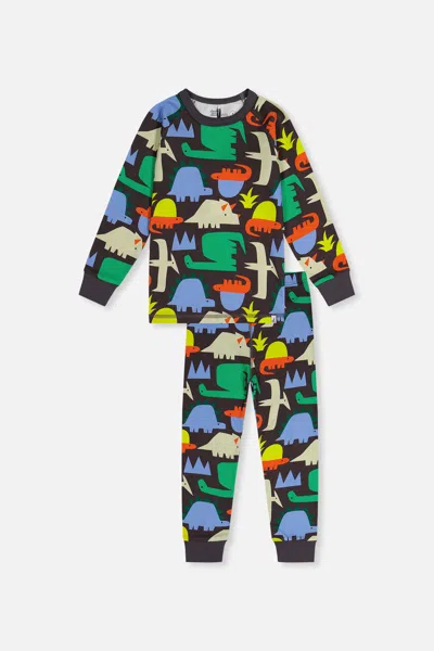 Deux Par Deux Kids' Organic Cotton Two Piece Pajama Set Black Dinosaur Print