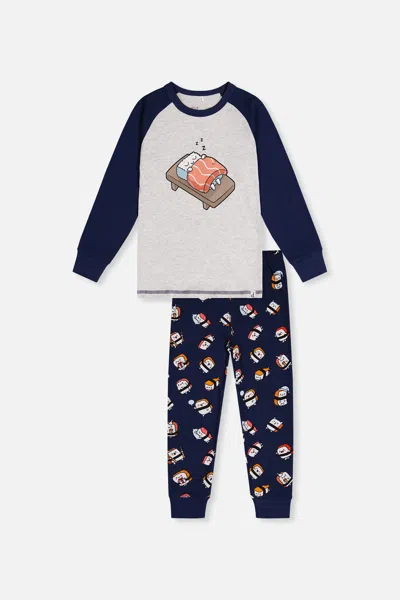 Deux Par Deux Kids' Organic Cotton Two Piece Pajama Set Blue Sushi Print