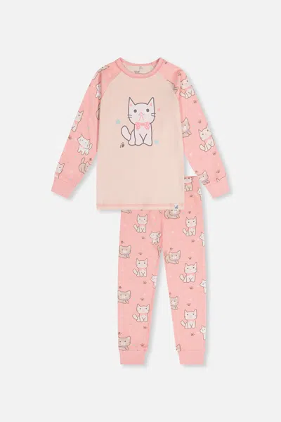 Deux Par Deux Kids' Organic Cotton Two Piece Pajama Set Pink Cat Print