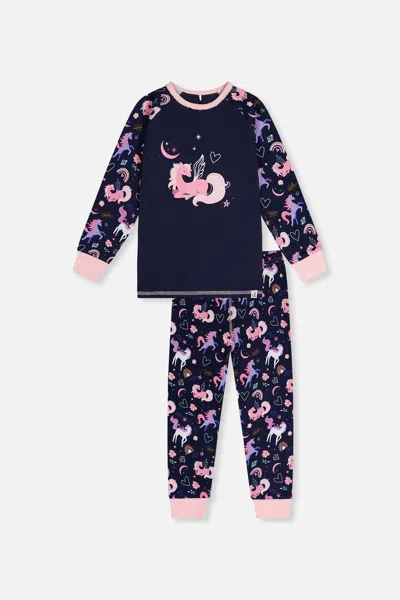 Deux Par Deux Kids' Organic Cotton Two Piece Pajama Set Purple Unicorn Print In Multi